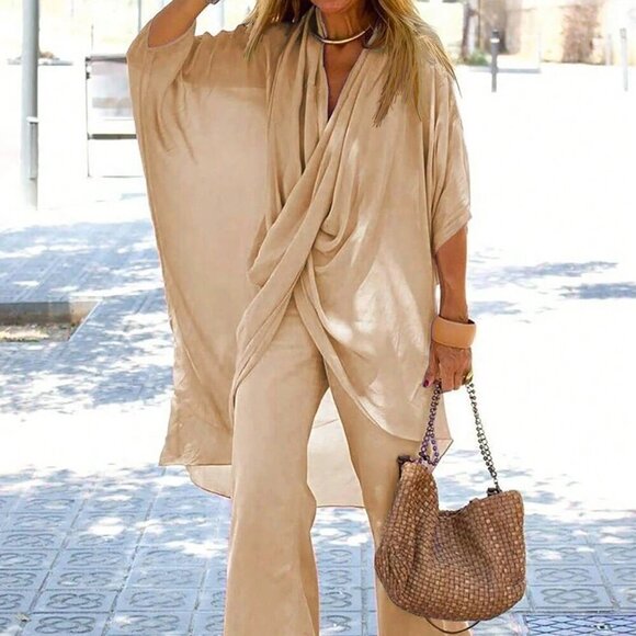 Apricot Elegant Women's Loose And Comfortable Textured Women's Set - Picture 1 of 4